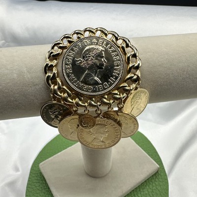 Vtg Beautiful Elizabeth II Dei Gratia Regina FD Coins Brooch.See pics.
