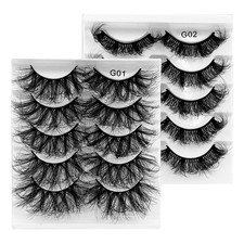5-Pair Fluffy Spikey Lashes - Thick Black Band Faux Mink Eyelashes