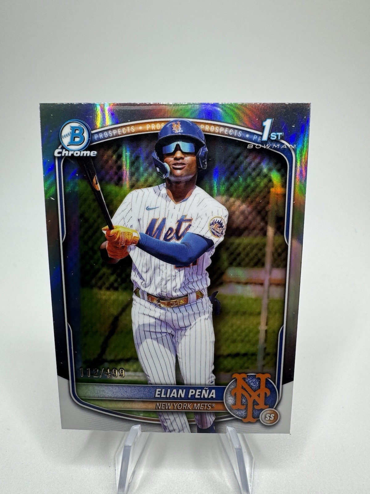 Elian Pena 2025 Bowman Chrome #BCP-155 Refractor Rookie 1st RC /499 Mets