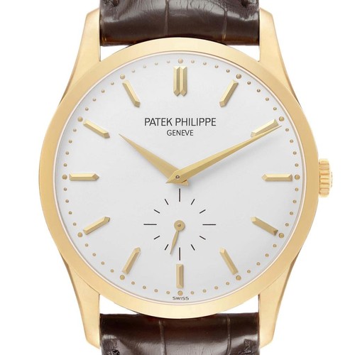 Patek Philippe Calatrava Yellow Gold Silver Dial Mens Watch 5196 5196J