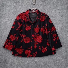 Talbots Blazer Womens 12 Red Long Sleeve Cropped Velvet Lined Floral Jacket