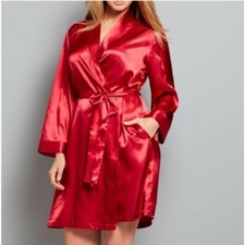 vintage S Red satin belted luxury lace robe valentines date night loungewear
