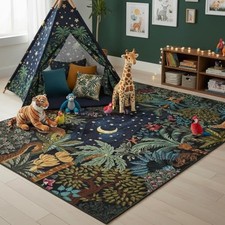 4x6 Washable Area Rug for Kids Room, Jungle Animal Soft Bedroom Rug Non Slip
