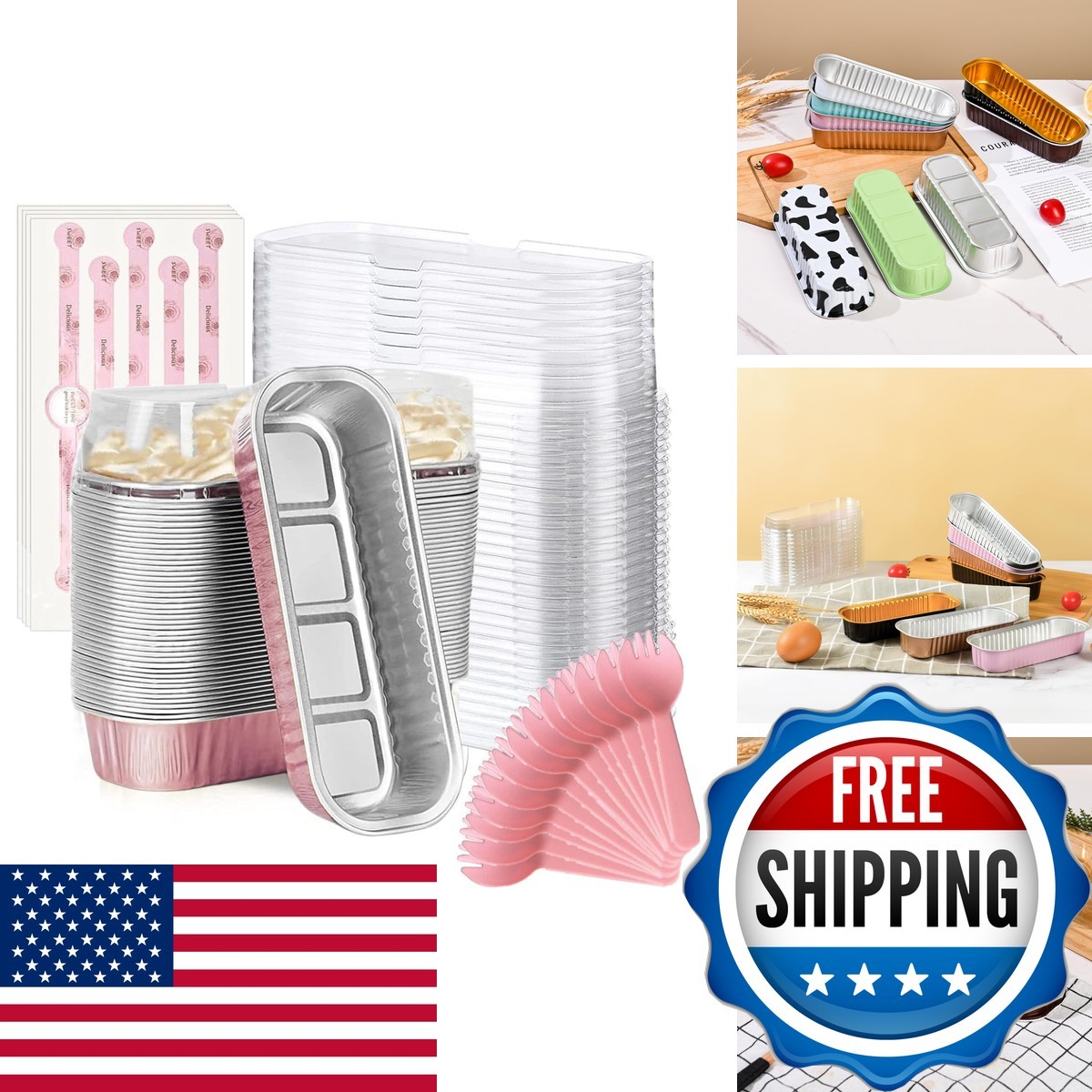 Findful Mini Loaf Baking Pans Lids And Spoons (50 Pack, 6.8oz) Rectangle