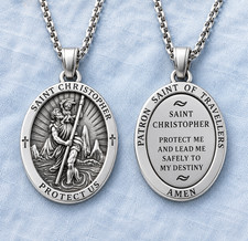 Plata San Cristóbal Nueva Cadena Colgante Collar Medalla y Oración en la Espalda