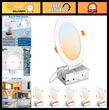 6 Pack 6 Inch Slim LED Recessed Ceiling Lights - Dimmable 5CCT Canless Downlight