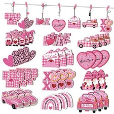 Valentine's Day Wooden Hanging Ornaments Wood Heart Shaped Ornaments Hanging 36