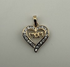 Mother  s Day Special Gold Over Sterling Silver Sparkling  Mom  Heart Pendant