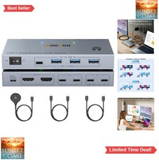 USB C KVM Switch 2 Laptops 2 Monitors 4K 60Hz Dual Monitor 100W PD Wired Remote