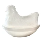 Vintage Translucent Milk Glass Hazel Atlas Hen On Nest Ring Of Fire 🔥 PERFECT