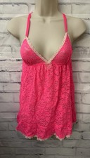 Victoria  s Secret Small Hot Pink Stretch Lace Gown Babydoll Neglige Roleplay