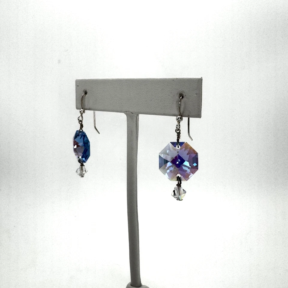 Brincos pendentes de cristal Swarovski azul iridescente prata esterlina 925 - Imagem 2 de 4