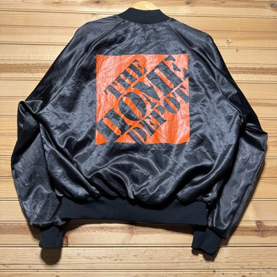 #ad Vintage 90s The Home Depot Full Button Graphic Satin Bomber Jacket USA Made XL $39.19