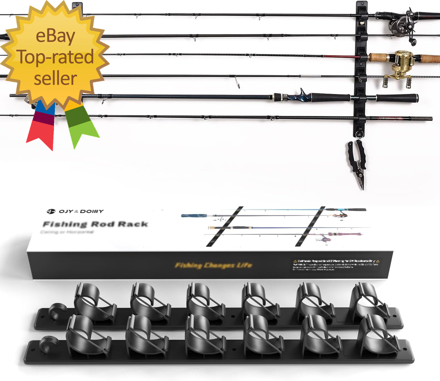 Wall Mount Fishing Rod Holders Horizontal/Ceiling Fishing Pole Storage