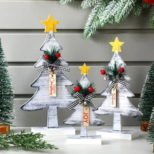 Barydat 3 Pcs Wooden Christmas Trees Tabletop Decoration 3 Sizes Rustic Farmh...