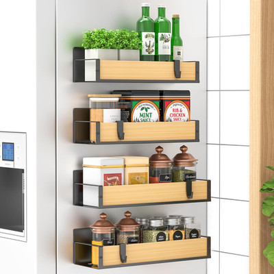 4 Pack Magnetic Spice Storage Rack Organizer for Refrigerator and Oven, Wood Fri
