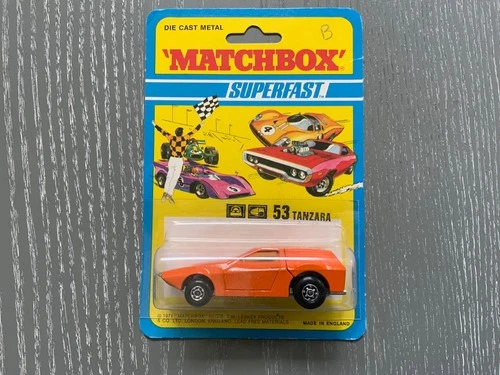 Vintage 1972 MATCHBOX SUPERFAST  53 TANZARA ORANGE CAR MINT IN BLISTER CARD