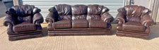 Chesterfield Leather Sofa Suite 3 Piece Brown 3 Seater + 2 Chairs UK Made