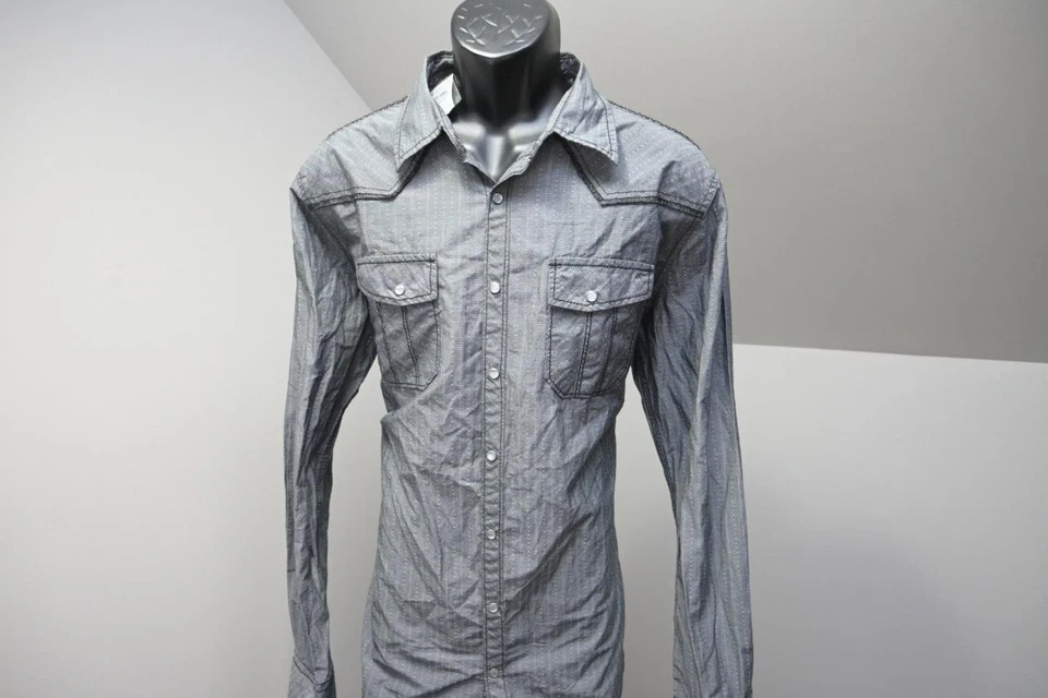 Camisa BKE Hebilla Perla Occidental A Presiones Estándar Gris Manga Larga Para Hombres Talla XL NUEVA CON ETIQUETAS Foto 3 de 4