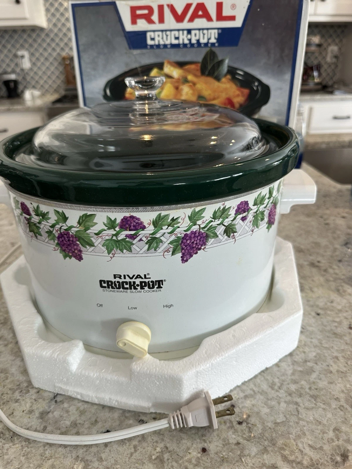 Rare Vintage Rival Crock Pot Model 3355 Purple And Green Grapes 5 Quart With Box