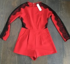 Brand New Topshop Red Black Lace Playsuit Celebs UK 10