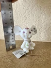 Vintage Fenton White Mouse Figurine Handpainted Signed P Fleck Purple eyes Tag