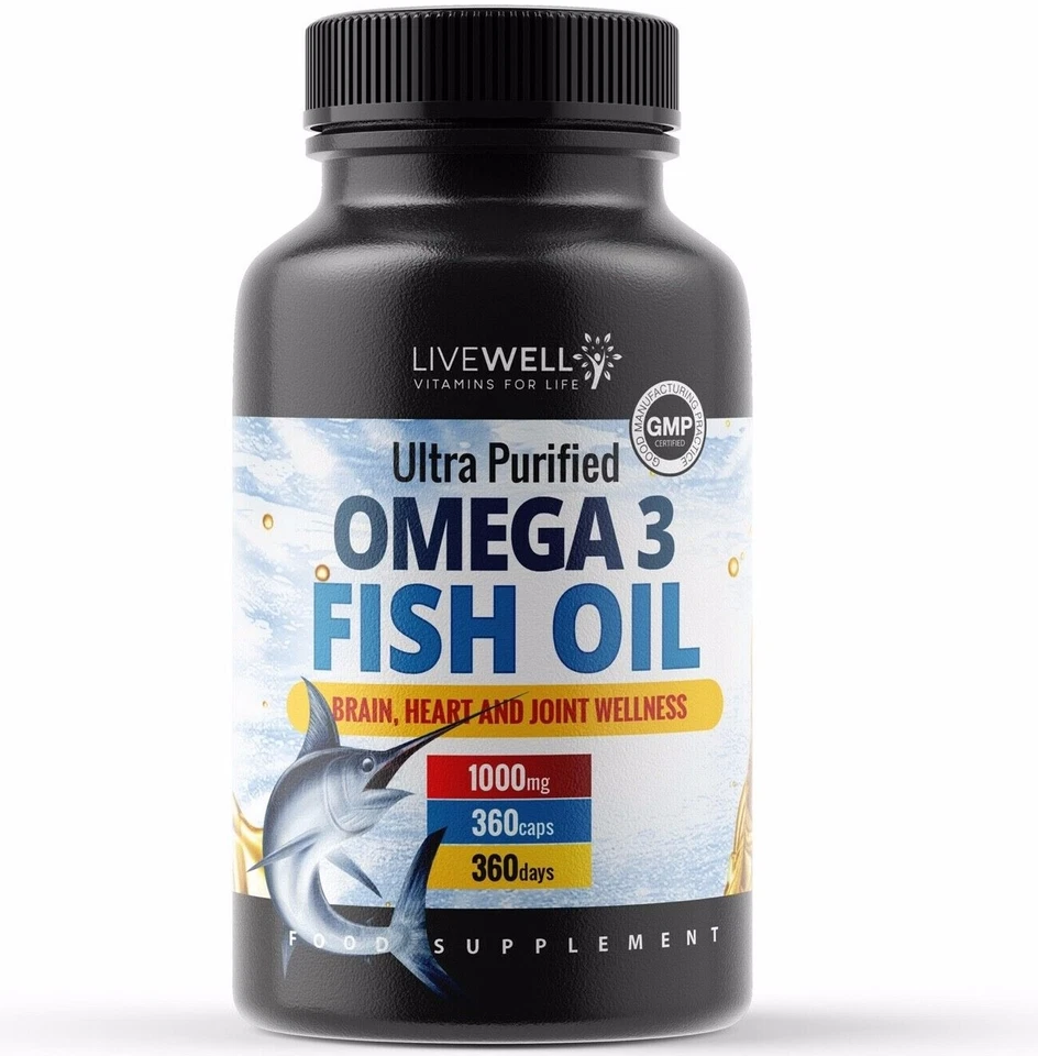 Omega 3 Fish Oil 1000mg Softgels – EPA 330mg & DHA 220mg – Double Strength – 360