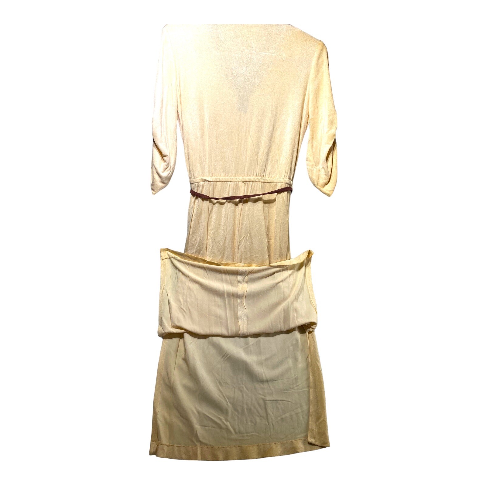 Vintage 70’s Velour Cream Brown Prairie Dress S/M… - image 5