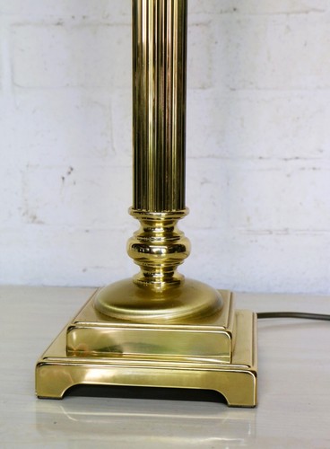 Table Lamp Vintage Brass Reeded Column Lamp + Designer Enamel Metal Lampshade - Picture 9 of 17