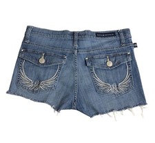 Y2K Rock Republic Cut Off Denim Shorts Women 8 Blue Wings Flap Pocket Jean
