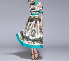 Turn Down Collar Vintage Print Dress Flower Summer Wedding