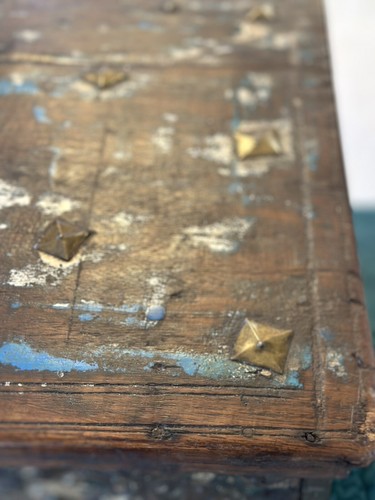 Amazing Antique Handmade Indian Dowry Chest Brass Wooden Trunk 20” - Picture 15 of 17