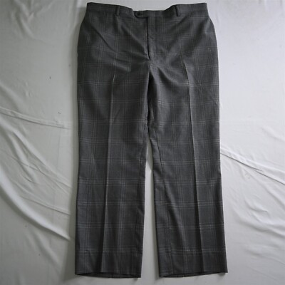 Hart Schaffner Marx 40x30 Brown Gray Glenn Check USA Made Wool Mens Dress Pants