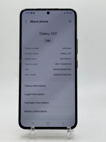 Samsung Galaxy S22 - Black - 128GB - (Unlocked) - Smartphone - WORKS GREAT!!!