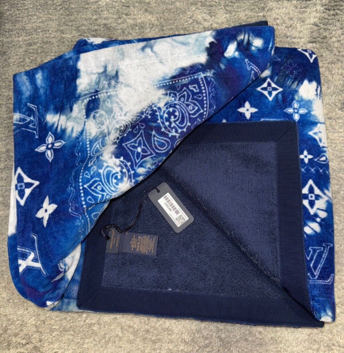 Louis Vuitton Blue White Bandana Monogram Logo Cotton Bath