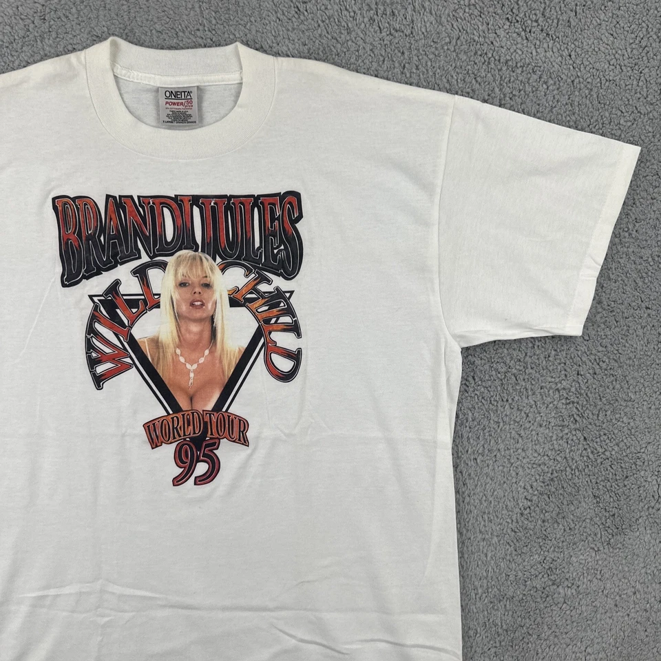 Vintage ONEITA Mens XL White T Shirt Brandi Jules 95 World Tour Porn Star Rare - Image 2 of 4