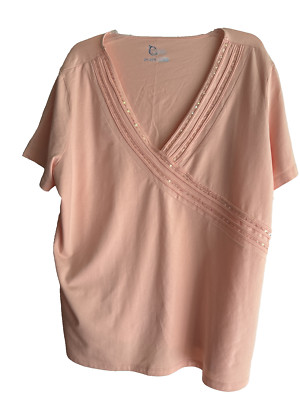 Classic Elements Womens Top Size 20-22W Peach Short Sleeve w Sequins