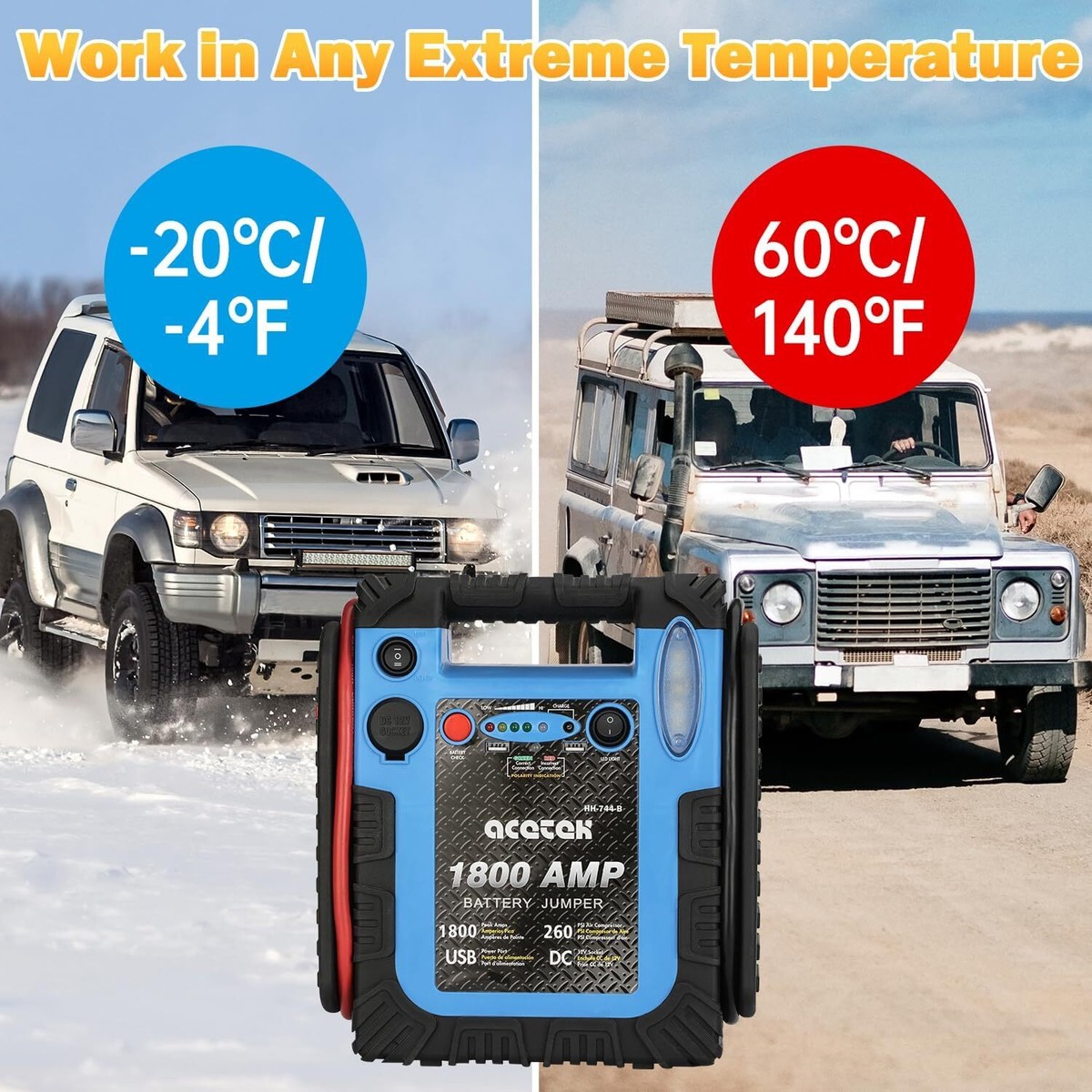1800 Amp Jump Starter with Air Compressor, acetek Car Battery blue
