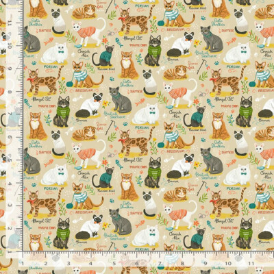 Cat Breeds Purrfect Life Fabric Cats Cotton Timeless Treasures CD2156 By Yard