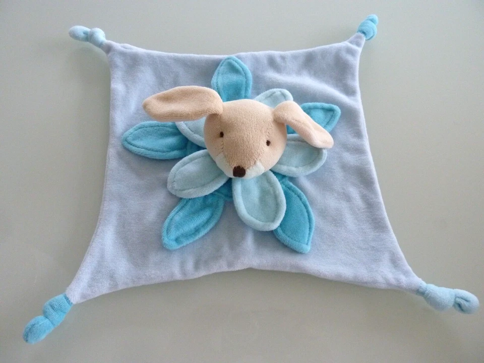 20.* DOUDOU PLAT LA HALLE KIMBALOO ALOHA LAPIN bleu beige col pétales TBE - Photo 2/2