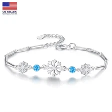 Fashion Women 925 Sterling Silver Wrist Chain Crystal Snowflake Style Bracelet