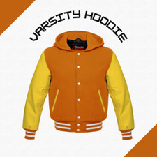 Men  s Bomber Jacket   Casual Letterman Baseball Varsity Hoodie Leather Sleeves