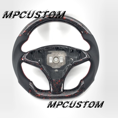 Red Flakes Forged Carbon Fiber Steering Wheel Fit for Tesla Model X S 2012-2020