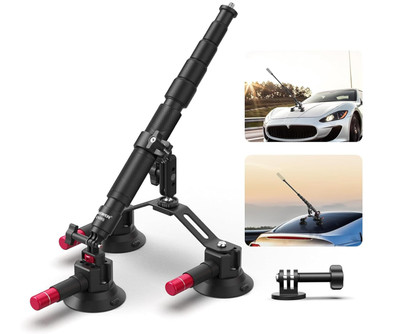 Triple Suction Cup Car Mount Kit with 2In1 Extension Pole/Selfie Stick, Quick Re