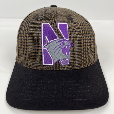 Vintage Northwestern Wildcats Hat Cap Strapback Brown Tweed American Needle USA