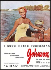 PUBBLICITA' 1951 JOHNSON MOTORE MOTOSCAFO FUORIBORDO CIBAS PESCA TURISMO BARCA 