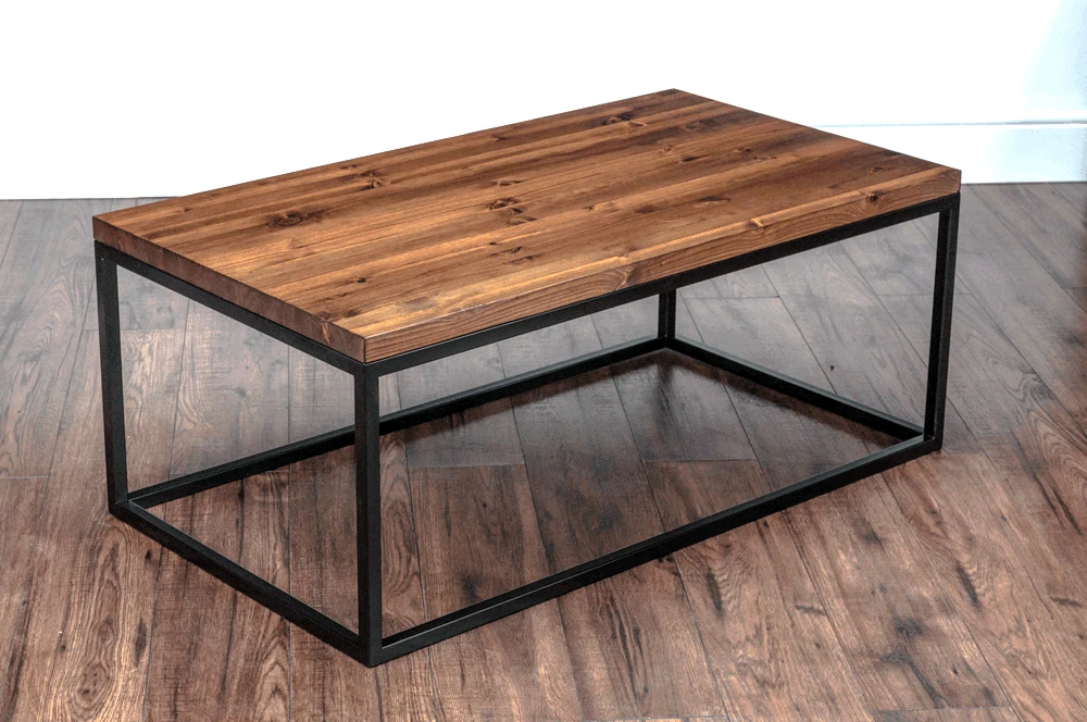 Calia Style Coffee Table Solid Wood Metal Frame Base Industrial Medium Dark Wood