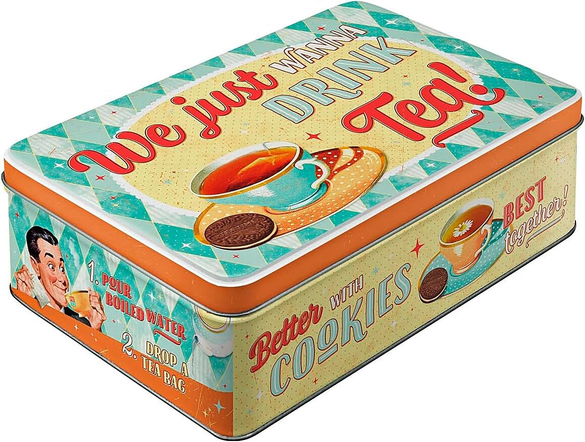 Nostalgic Art Biscuit Storage Tin, Flat Box Retro Biscuit and Tea Storage Tin