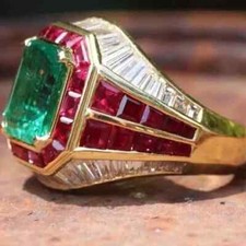 4ct Emerald Lab-Created Emerald Men's Engagement Ring 14K Yellow Gold Plated