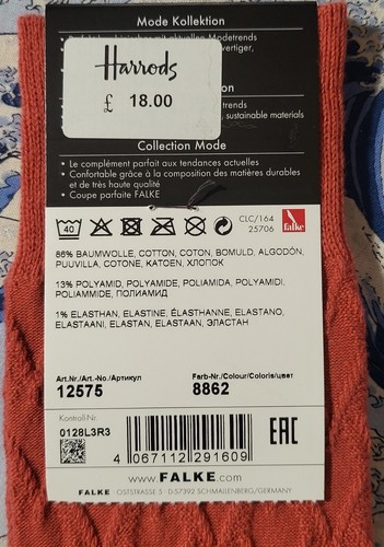 Falke Herren Baumwolle Wadensocken klassische Geschichte Hummer orange UK8,5-9,5 EU 43-44 £19 - Bild 4 von 4